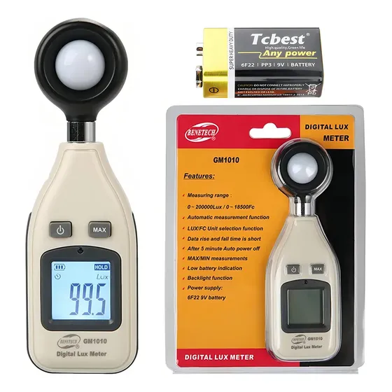 Medidor de Lux Digital 0-200,000 Lux Benetech GM1010 Portatil